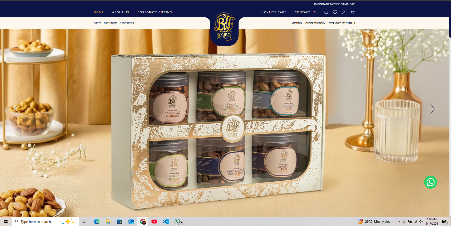 Bombay Dry Fruits website homepage screenshot