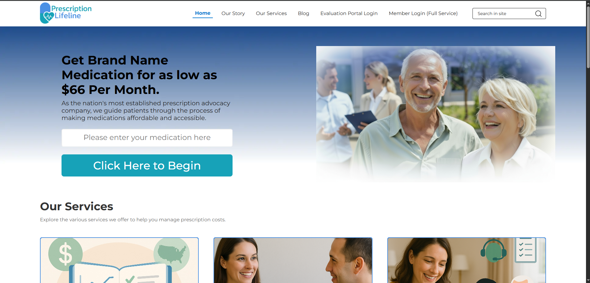 Prescription Lifeline website homepage screenshot